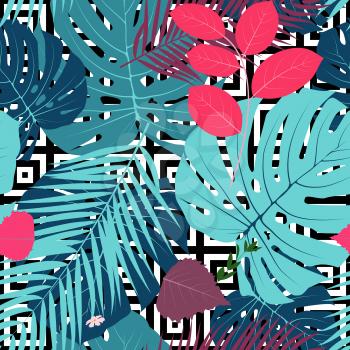 Summer Abstract Seamless Pattern Background with Palm Leaves. Vector Illustration EPS10