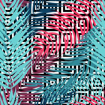 Summer Abstract Seamless Pattern Background with Palm Leaves. Vector Illustration EPS10