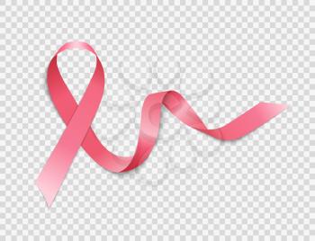 Breast Cancer Awareness Month Pink Ribbon Sign on Transparent Background Vector Illustration EPS10