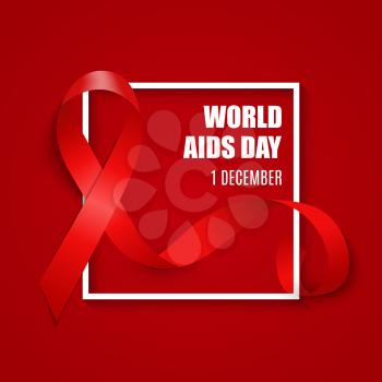 December 1 World AIDS Day Background. Red Ribbon Sign. Vector Illustration EPS10