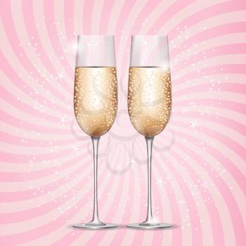 Glass of Champagne on Pink Background. Vector Illustration. EPS10