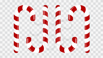 Sweet candy cane on a transparent background. Decoration for the new year. Vector Illustration. EPS10