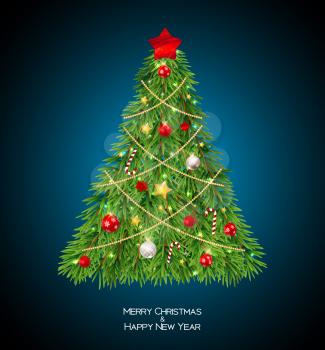 Merry Christmas and New Year Background with Christmas Tree. Vector Illustration EPS10