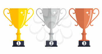 Champion Gold, Silver and Bronze Trophy Cup Award Icon Sign of First, Second  and Third Place. Vector Illustration EPS10