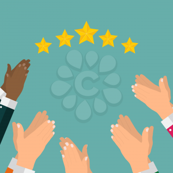 Flat Design Hand with Star Rating.  Evaluation System and Positive Review Sign. Vector Illustration EPS10