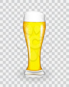 Naturalistic glass with fresh light cold beer in tall fouling. Vector Illustratiom. EPS10