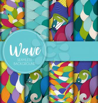 Abstract Wave Seamless Pattern Collection Set Background. Vector Illustration EPS10
