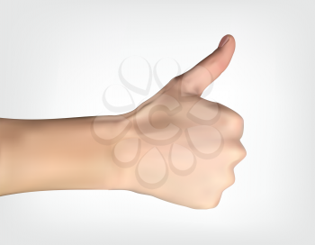 Realistic 3D Silhouette of hand with raised thumb designating all is well. Vector Illustration. EPS10