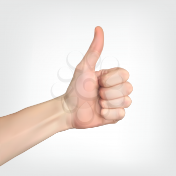 Realistic 3D Silhouette of hand with raised thumb designating all is well. Vector Illustration. EPS10