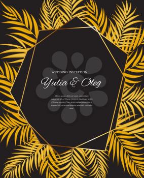 Beautifil Wedding Invitation with Palm Tree Leaf  Silhouette Vector Illustration EPS10