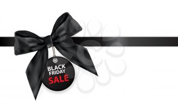 Black Friday Sale Labei with Bow and Ribbon Isolated on White Background Vector Illustration EPS10