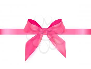 Decorative pink bow with blue ribbon isolated on white. 3D Realistic Vector Illustration. EPS10