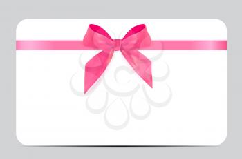 Blank Gift Card Template with Pink Bow and Ribbon. Vector Illustration for Your Business EPS10