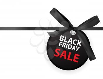 Black Friday Sale Labei with Bow and Ribbon Isolated on White Background Vector Illustration EPS10