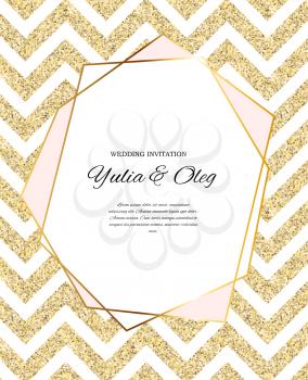 Beautifil Wedding Invitation with Golden Glitter Background Vector Illustration EPS10