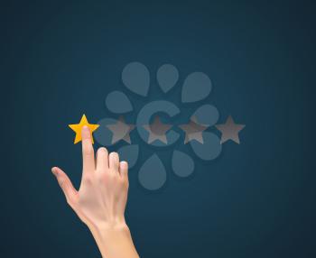 Hand with Star Rating.  Evaluation System and Positive Review Sign. Vector Illustration EPS10