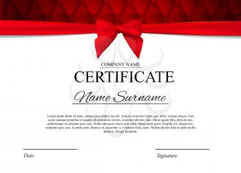 Certificate template Background with red bow. Award diploma design blank. Vector Illustration EPS10