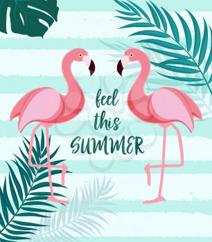 Cute Summer Abstract  Background with Pink Flamingo. Feel this Summer. Vector Illustration EPS10