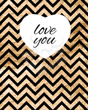 Abstract Love You Background with golden glitter pattern and heart. Vector Illustration EPS10