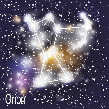 Orion Constellation with Beautiful Bright Stars on the Background of Cosmic Sky Vector Illustration. EPS10