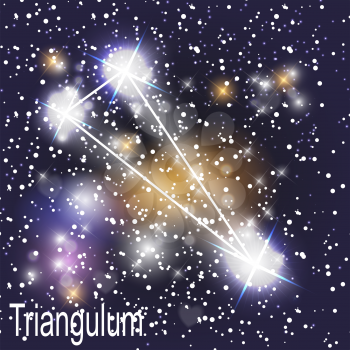 Triangulum Constellation with Beautiful Bright Stars on the Background of Cosmic Sky Vector Illustration. EPS10