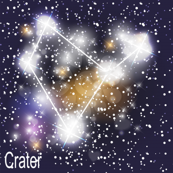 Crater Constellation with Beautiful Bright Stars on the Background of Cosmic Sky Vector Illustration. EPS10