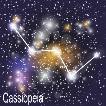 Cassiopeia Constellation with Beautiful Bright Stars on the Background of Cosmic Sky Vector Illustration. EPS10