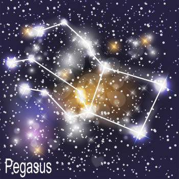 Pegasus Constellation with Beautiful Bright Stars on the Background of Cosmic Sky Vector Illustration. EPS10