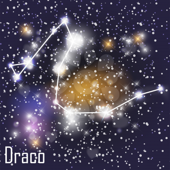 Draco Constellation with Beautiful Bright Stars on the Background of Cosmic Sky Vector Illustration. EPS10