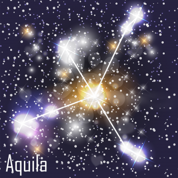 Aquila Constellation with Beautiful Bright Stars on the Background of Cosmic Sky Vector Illustration. EPS10