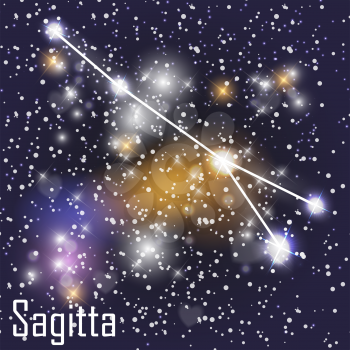 Sagitta Constellation with Beautiful Bright Stars on the Background of Cosmic Sky Vector Illustration. EPS10