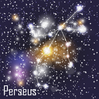 Perseus Constellation with Beautiful Bright Stars on the Background of Cosmic Sky Vector Illustration. EPS10