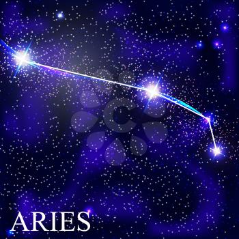 Aries Zodiac Sign with Beautiful Bright Stars on the Background of Cosmic Sky Vector Illustration EPS10
