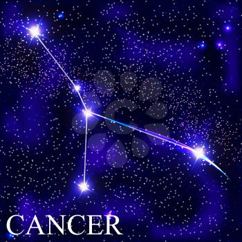 Cancer Zodiac Sign with Beautiful Bright Stars on the Background of Cosmic Sky Vector Illustration EPS10