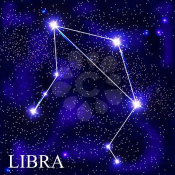 Libra Zodiac Sign with Beautiful Bright Stars on the Background of Cosmic Sky Vector Illustration EPS10