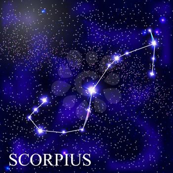 Scorpius Zodiac Sign with Beautiful Bright Stars on the Background of Cosmic Sky Vector Illustration EPS10