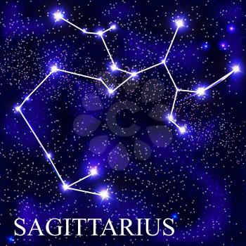 Sagittarius Zodiac Sign with Beautiful Bright Stars on the Background of Cosmic Sky Vector Illustration EPS10