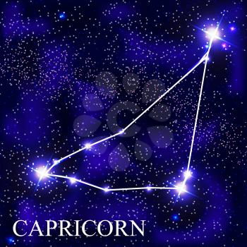 Capricorn Zodiac Sign with Beautiful Bright Stars on the Background of Cosmic Sky Vector Illustration EPS10