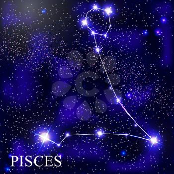 Pisces Zodiac Sign with Beautiful Bright Stars on the Background of Cosmic Sky Vector Illustration EPS10