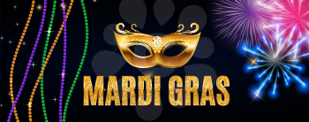 Greeting card template with beads for Mardi Gras for decoration and covering. Vector Illustration EPS10