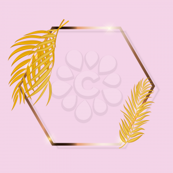 Gold Paint Glittering Textured Frame woth Palm Leaves. Vector Illustration EPS10