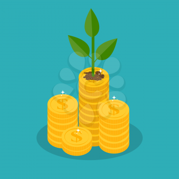 Growing money tree with Gold coins on branches icon. Symbol of wealth and Business success. Vector illustration. EPS10
