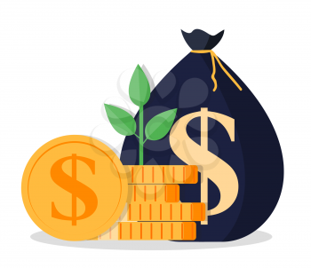 Growing money tree with Gold coins on branches icon. Symbol of wealth and Business success. Vector illustration. EPS10
