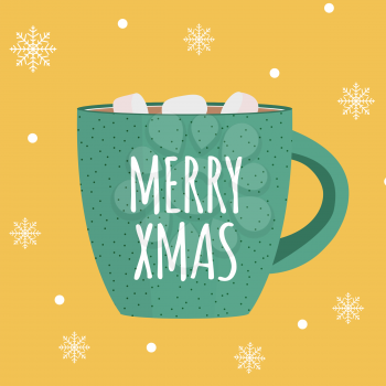 Merry Xmas background with Hot chocolate. Vector Illustration EPS10