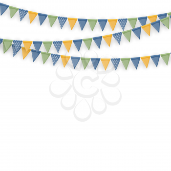 Banner with garland of flags and ribbons. Holiday Party background for birthday party, carnaval isolated on white. Vector Illustration EPS10