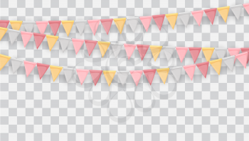 Banner with garland of flags and ribbons. Holiday Party background for birthday party, carnaval isolated on transparent background. Vector Illustration EPS10