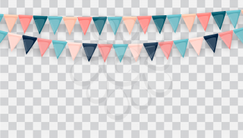 Banner with garland of flags and ribbons. Holiday Party background for birthday party, carnaval isolated on transparent background. Vector Illustration EPS10