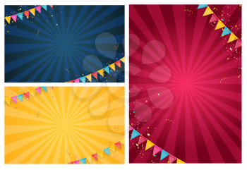 Banner with garland of flags and ribbons collection set. Holiday Party background for birthday party, carnaval template. Vector Illustration EPS10