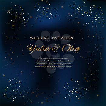 Wedding Invitation with Night Sky and Stars Background. Vector Illustration EPS10