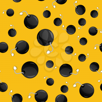 WOW seamless pattern Background with Bomb in Pop Art Style. Vector Illustration EPS10